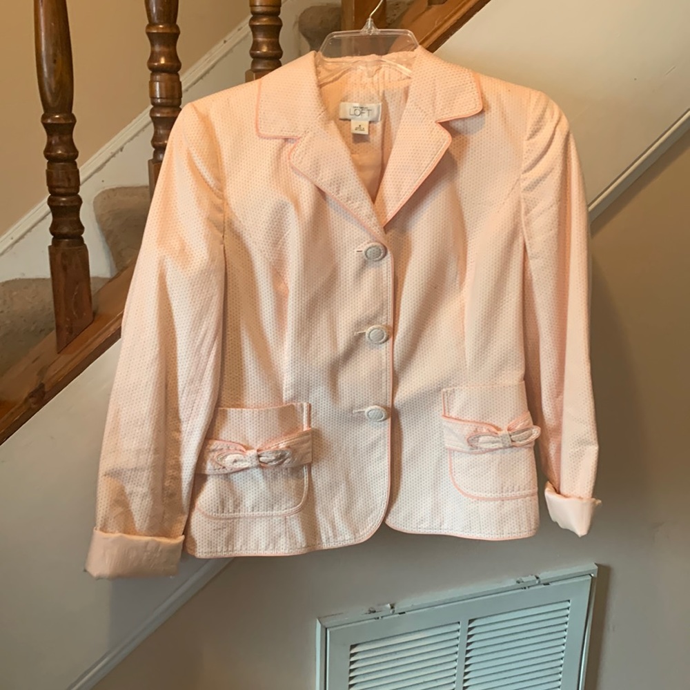 Ann Taylor Orange Polka Dot Career Blazer with Bow Detail